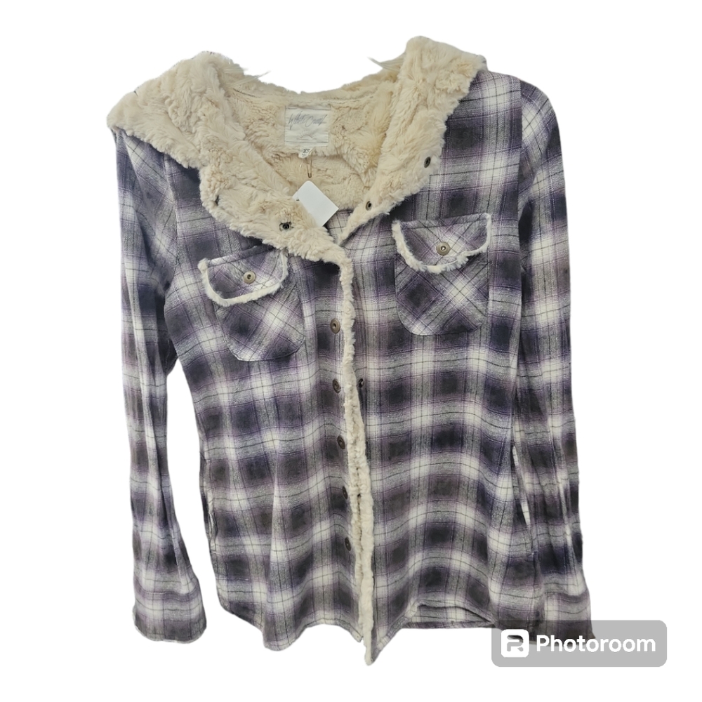 White Crow Plaid Super Soft Faux Fur Trimmed Shacket Jacket w/Pockets XS